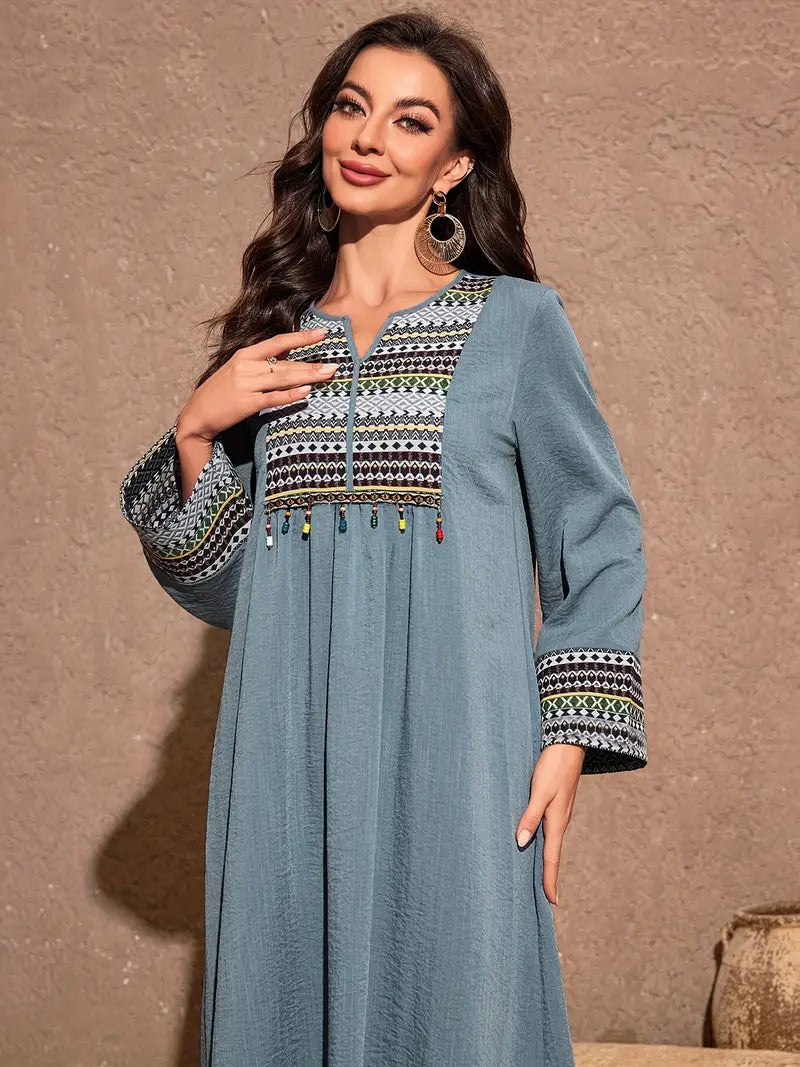 Ethnic Pattern Loose Maxi in - Maxi Dress by Malbusaat