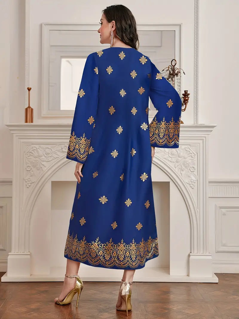 Ethnic Print V-Neck Kaftan Dress in - Maxi Dress by Malbusaat