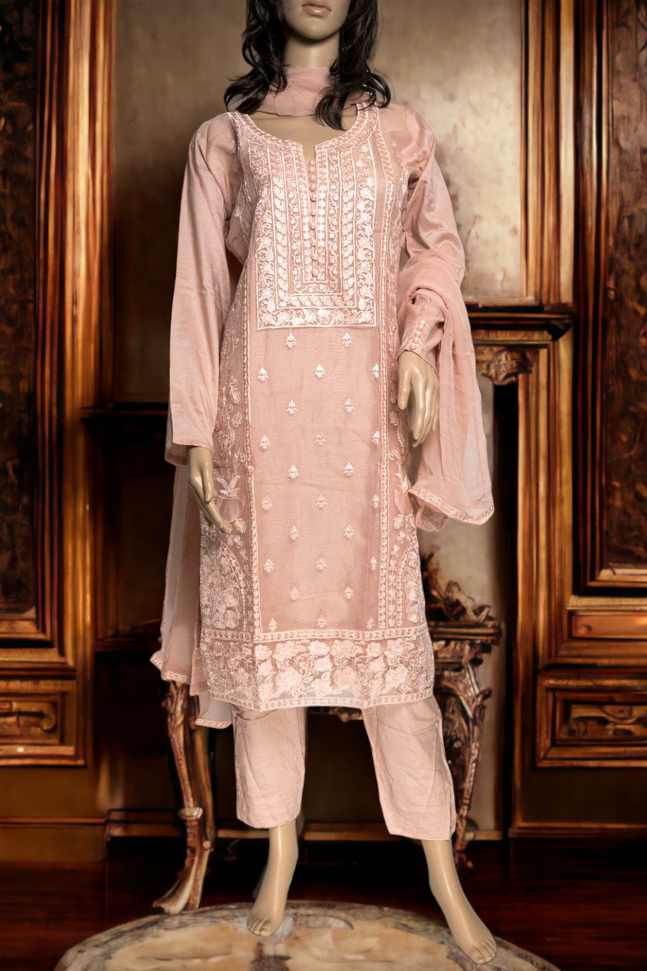 SEMI-FORMAL EMBROIDERED LINEN DRESS Pakistani Pakistani Dresses malbusaat.co.uk