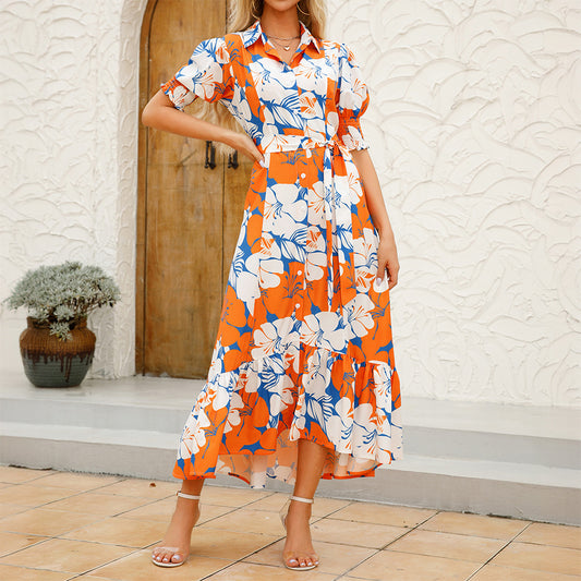 Floral Polo Collar Maxi Dress in - by Malbusaat