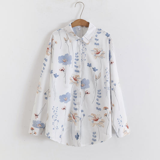 Floral Print Collared Long Sleeve Shirt Top in - by Malbusaat