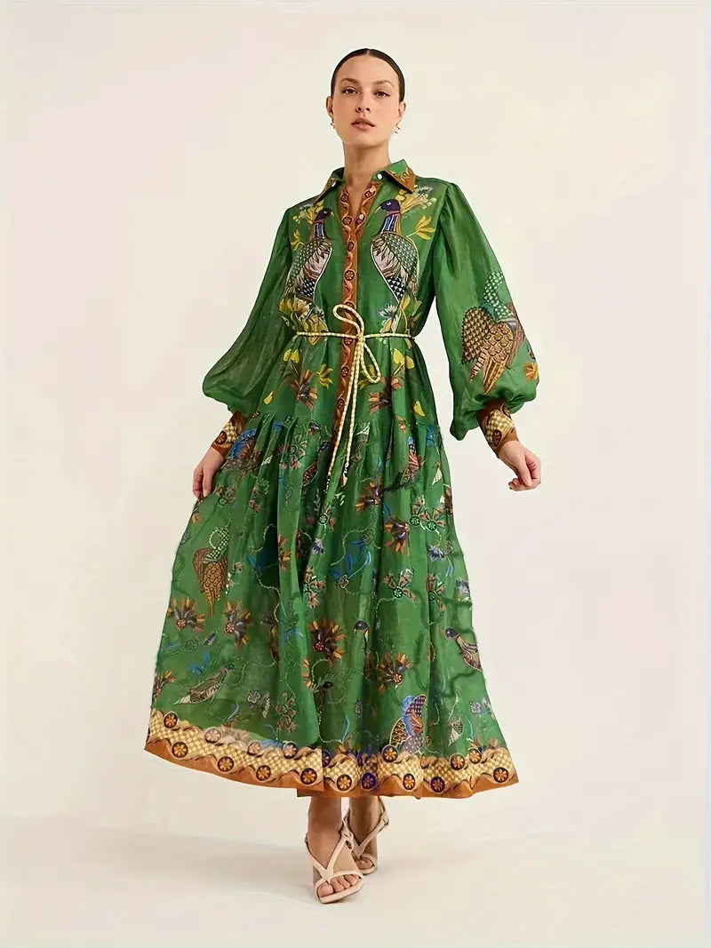 Floral Print Maxi Cardigan Dress in - by Malbusaat