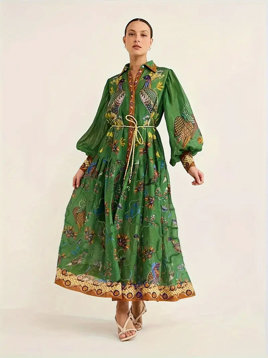 Floral Print Maxi Cardigan Dress in - by Malbusaat