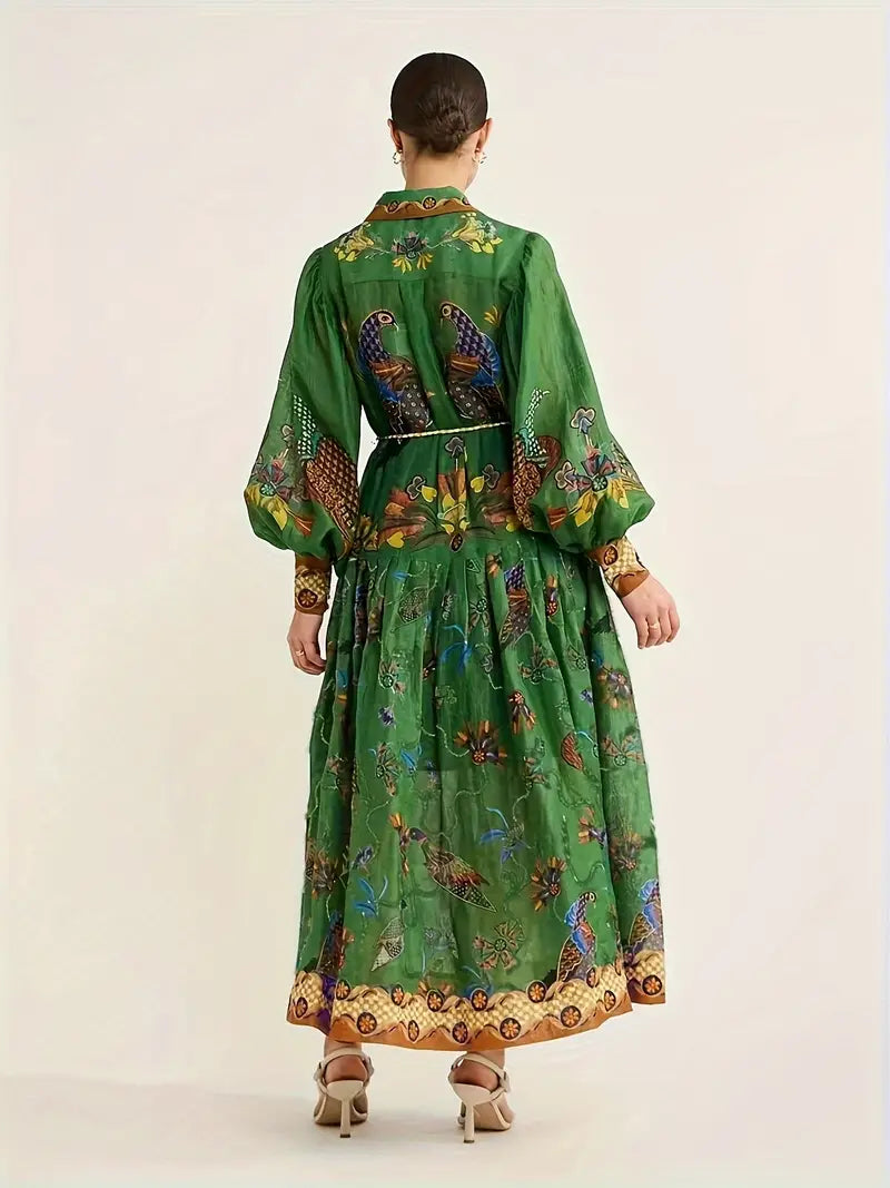 Floral Print Maxi Cardigan Dress in - by Malbusaat