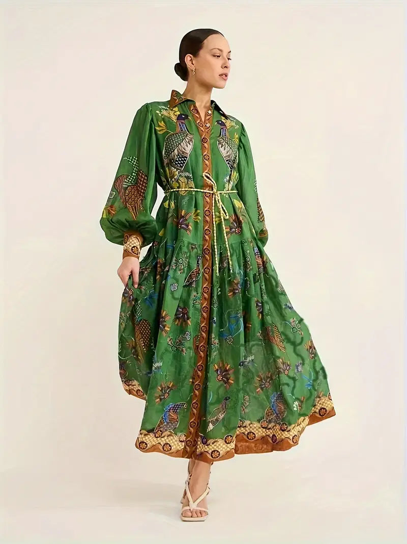 Floral Print Maxi Cardigan Dress in - by Malbusaat