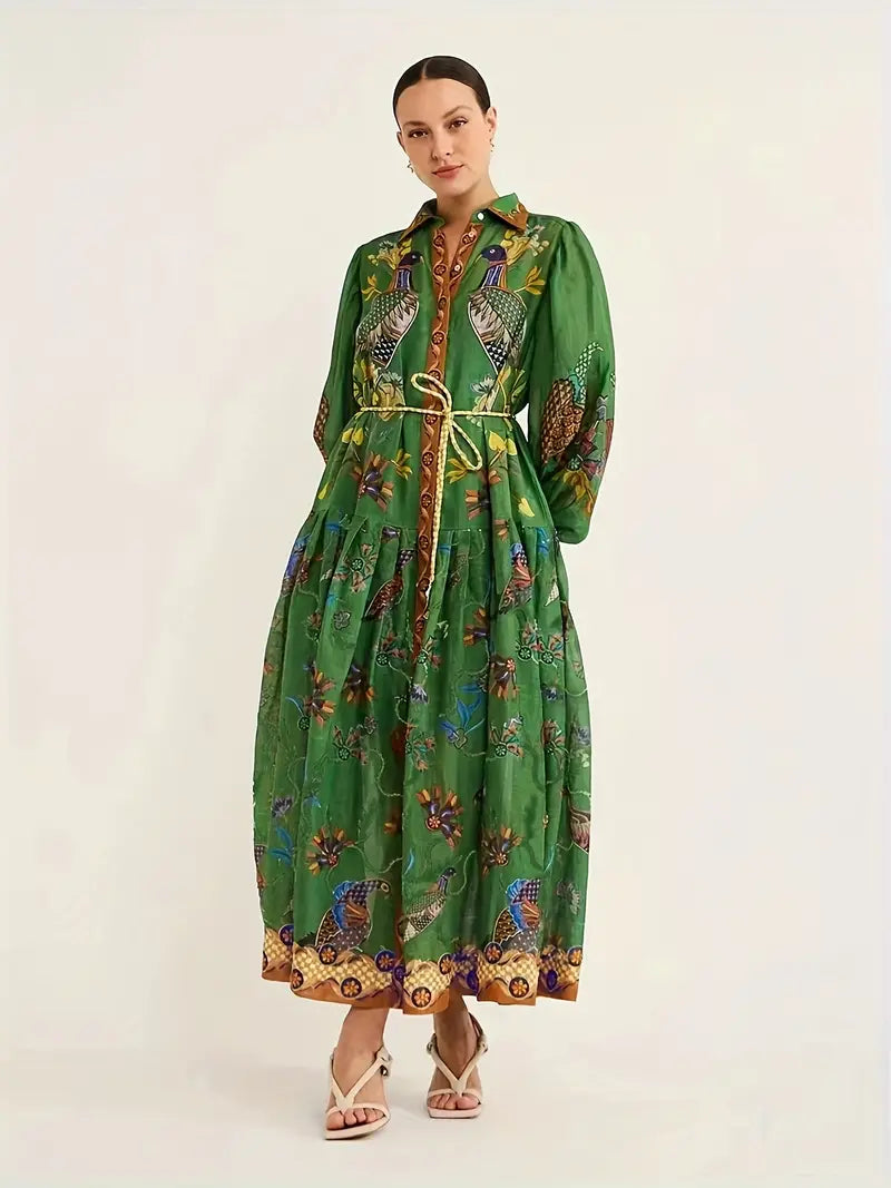 Floral Print Maxi Cardigan Dress in - by Malbusaat