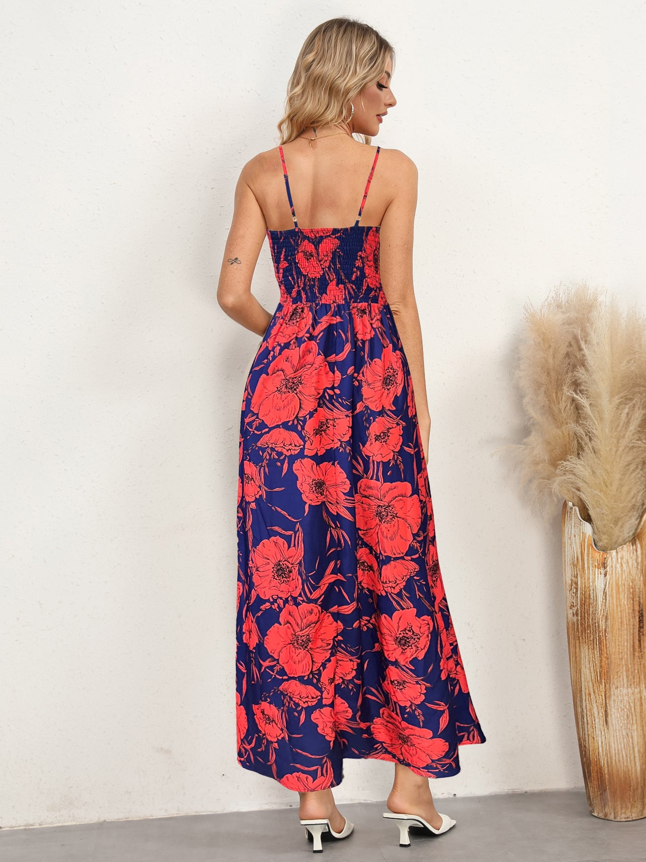 Floral Spaghetti Strap Backless Maxi in - by Malbusaat