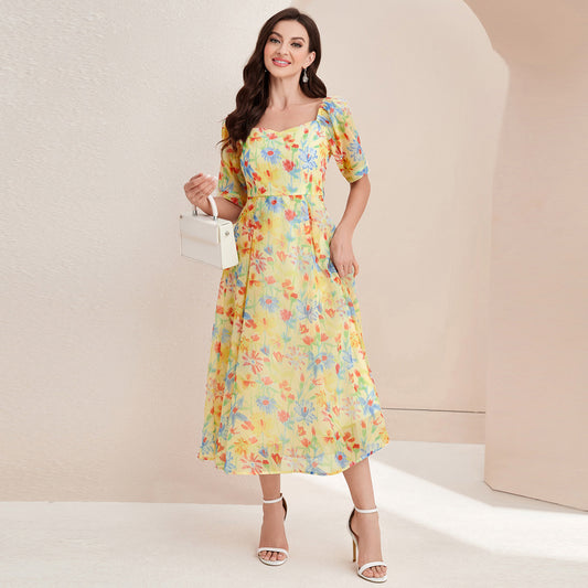 French Elegant High Waist Chiffon Dress in - by Malbusaat