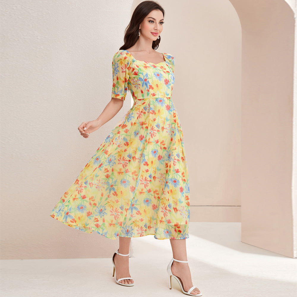 French Elegant High Waist Chiffon Dress in - by Malbusaat