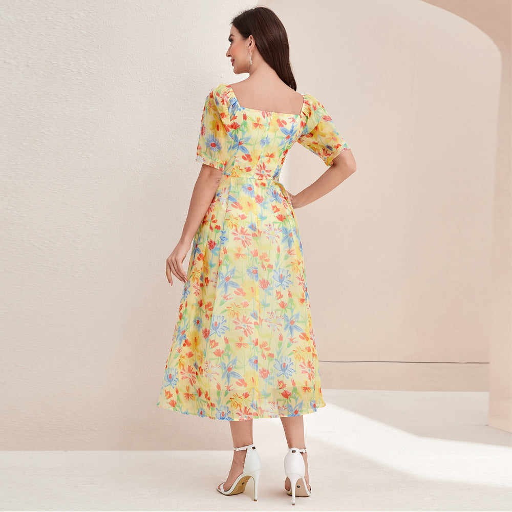 French Elegant High Waist Chiffon Dress in - by Malbusaat