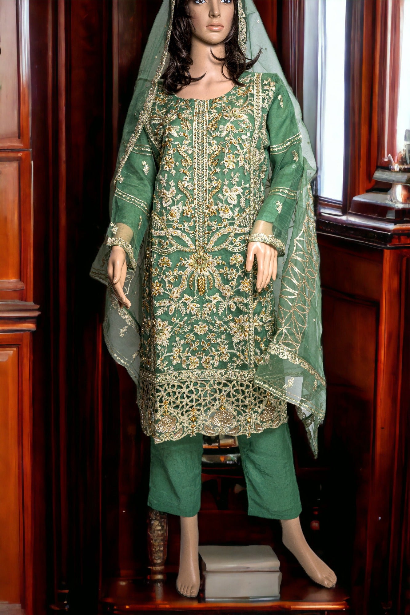HEAVY WORK FORMAL DRESS WITH ORGANZA DUPATTA in - Pakistani Dress by Malbusaat