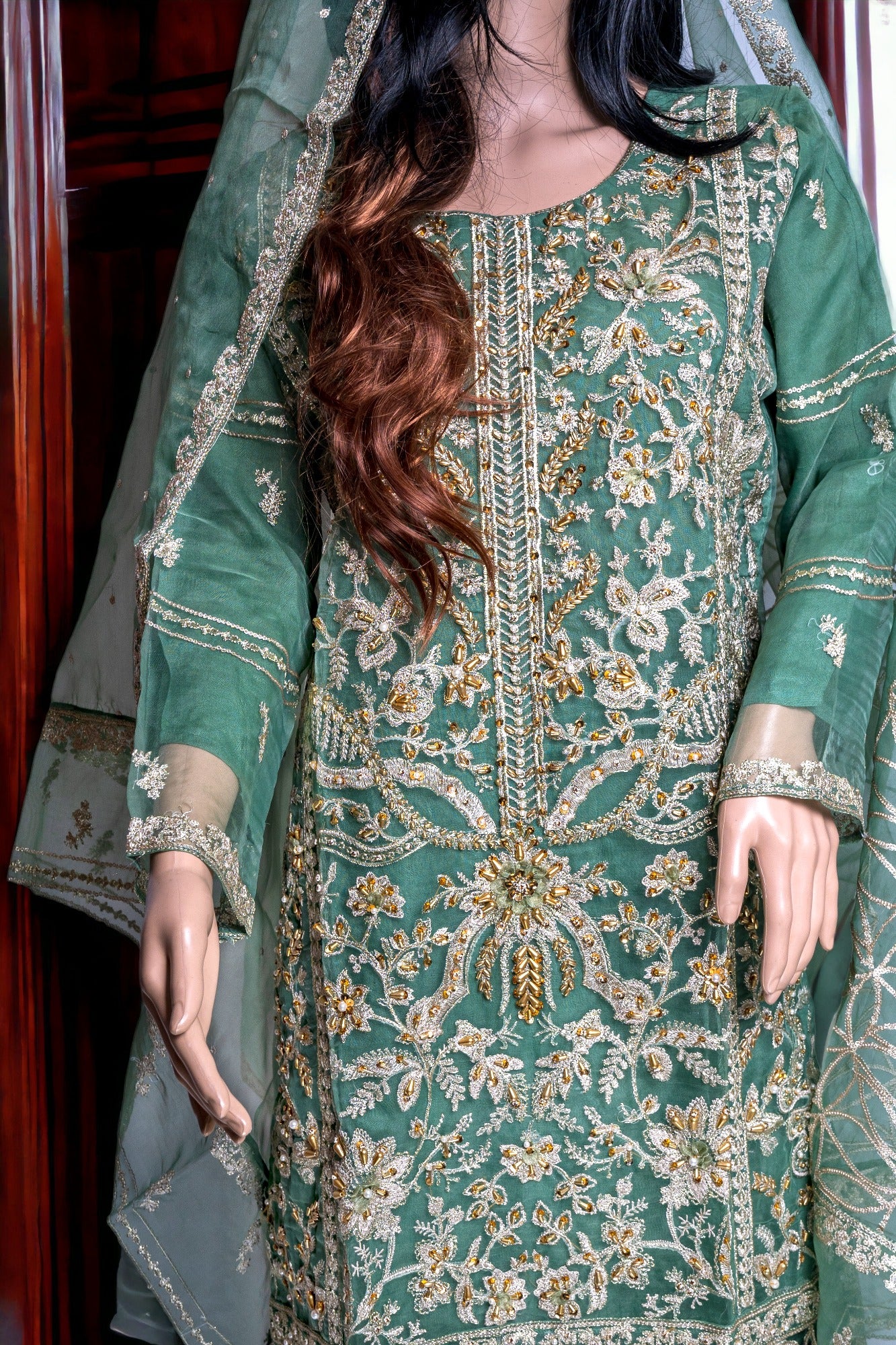 HEAVY WORK FORMAL DRESS WITH ORGANZA DUPATTA in - Pakistani Dress by Malbusaat