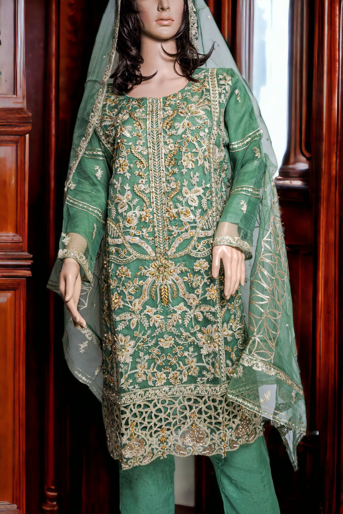 HEAVY WORK FORMAL DRESS WITH ORGANZA DUPATTA in - Pakistani Dress by Malbusaat