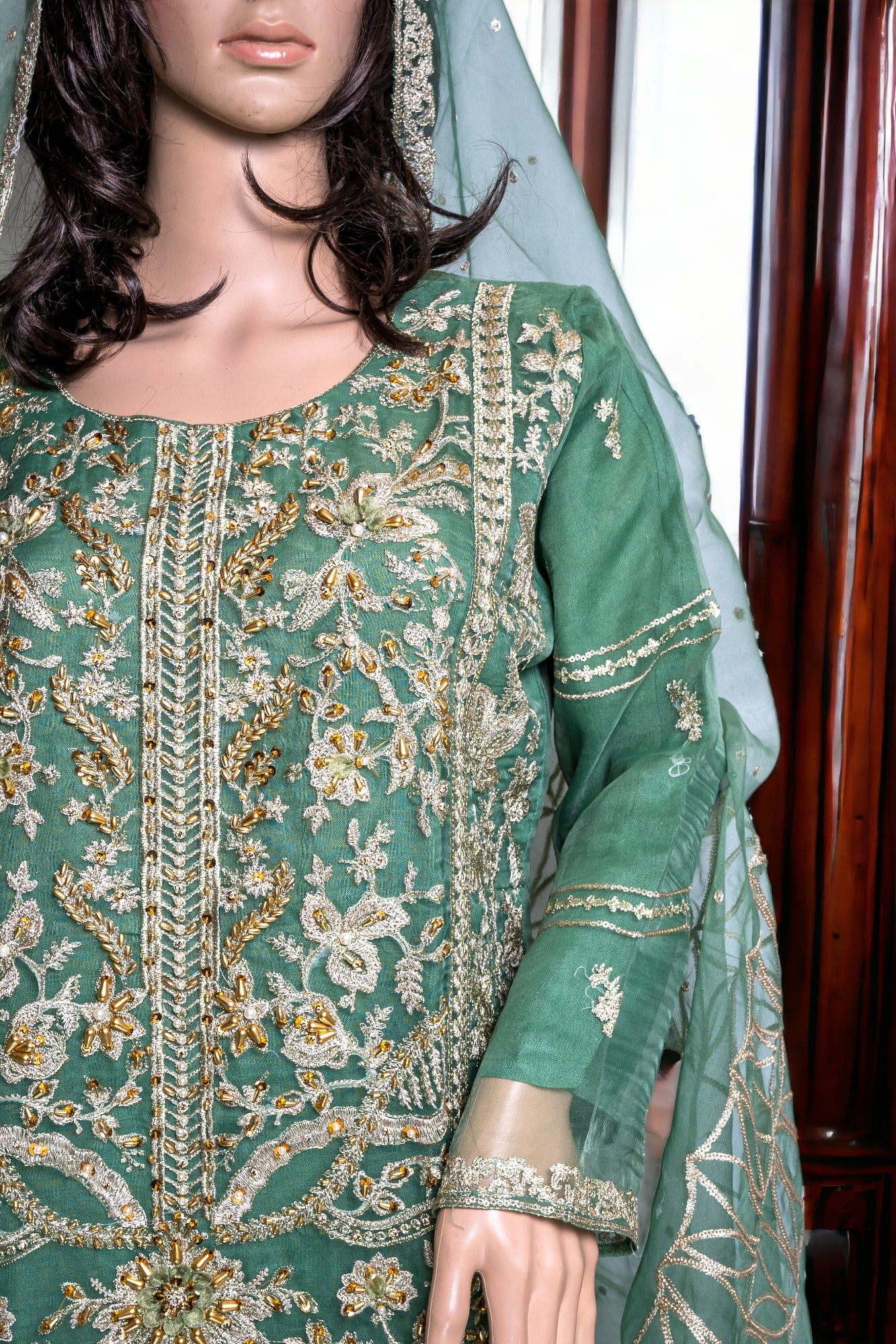 HEAVY WORK FORMAL DRESS WITH ORGANZA DUPATTA in - Pakistani Dress by Malbusaat
