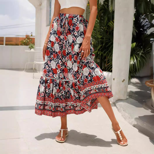 Lace Patchwork Rayon Bohemian Skirt in - by Malbusaat