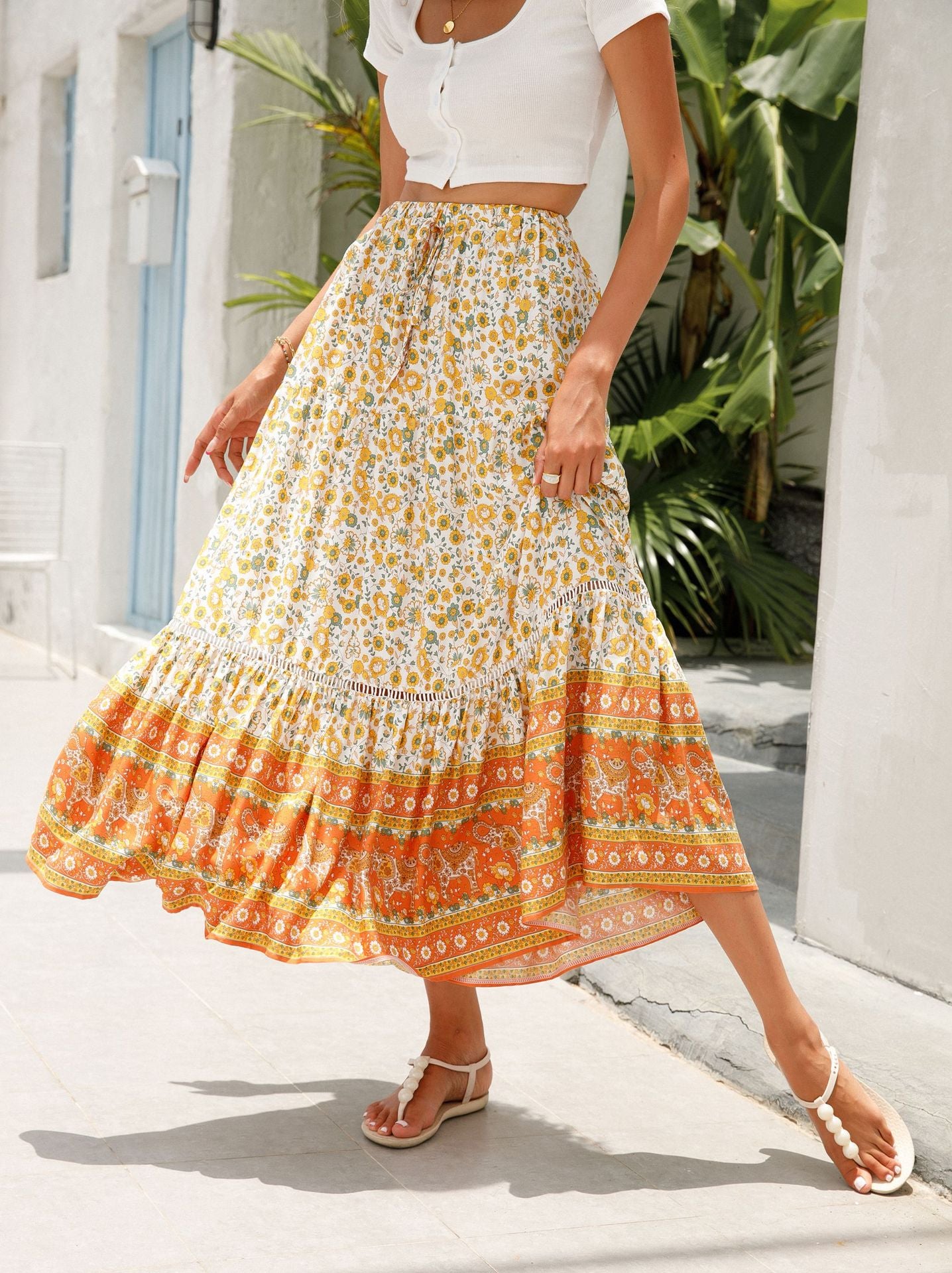Lace Patchwork Rayon Bohemian Skirt in - by Malbusaat