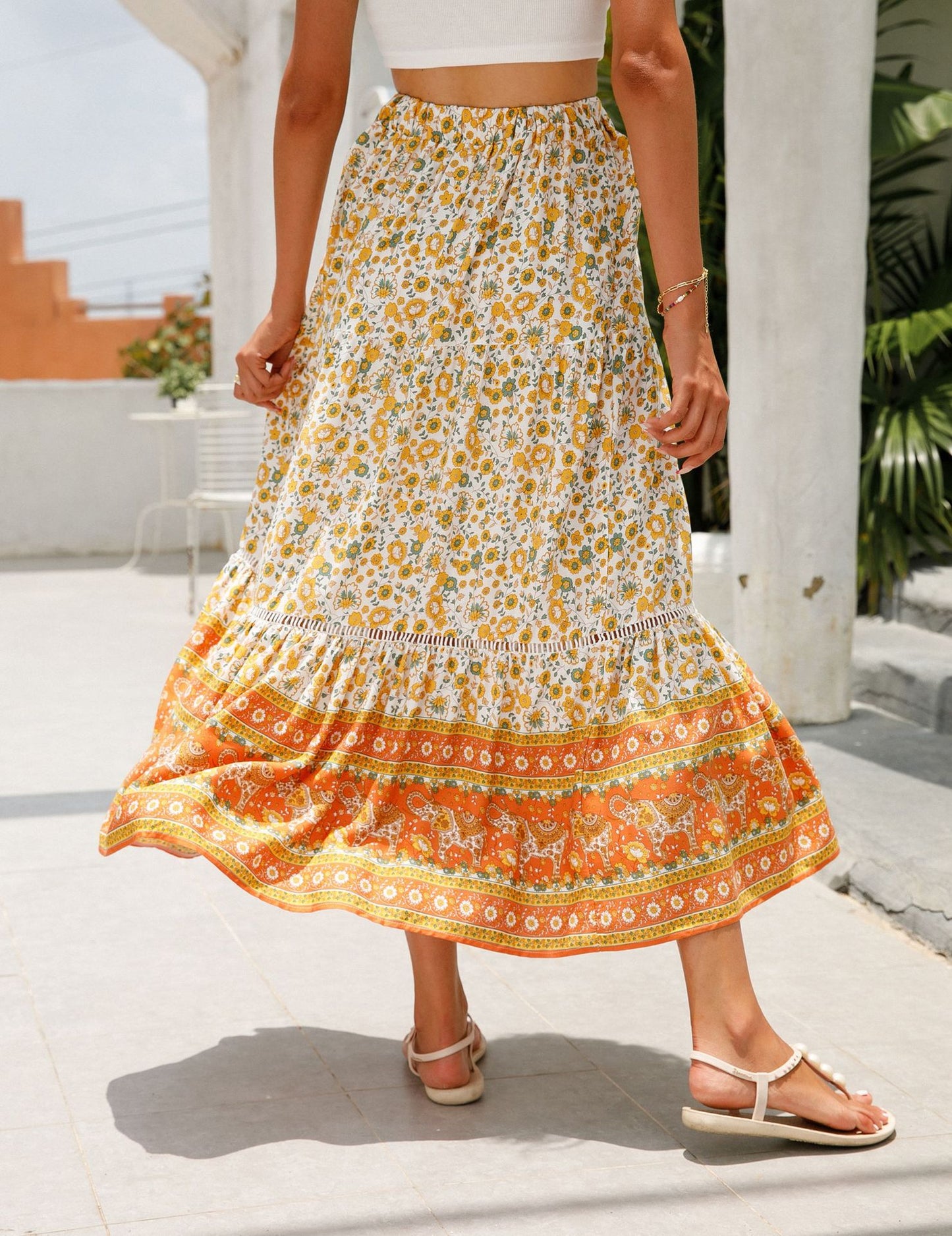 Lace Patchwork Rayon Bohemian Skirt in - by Malbusaat