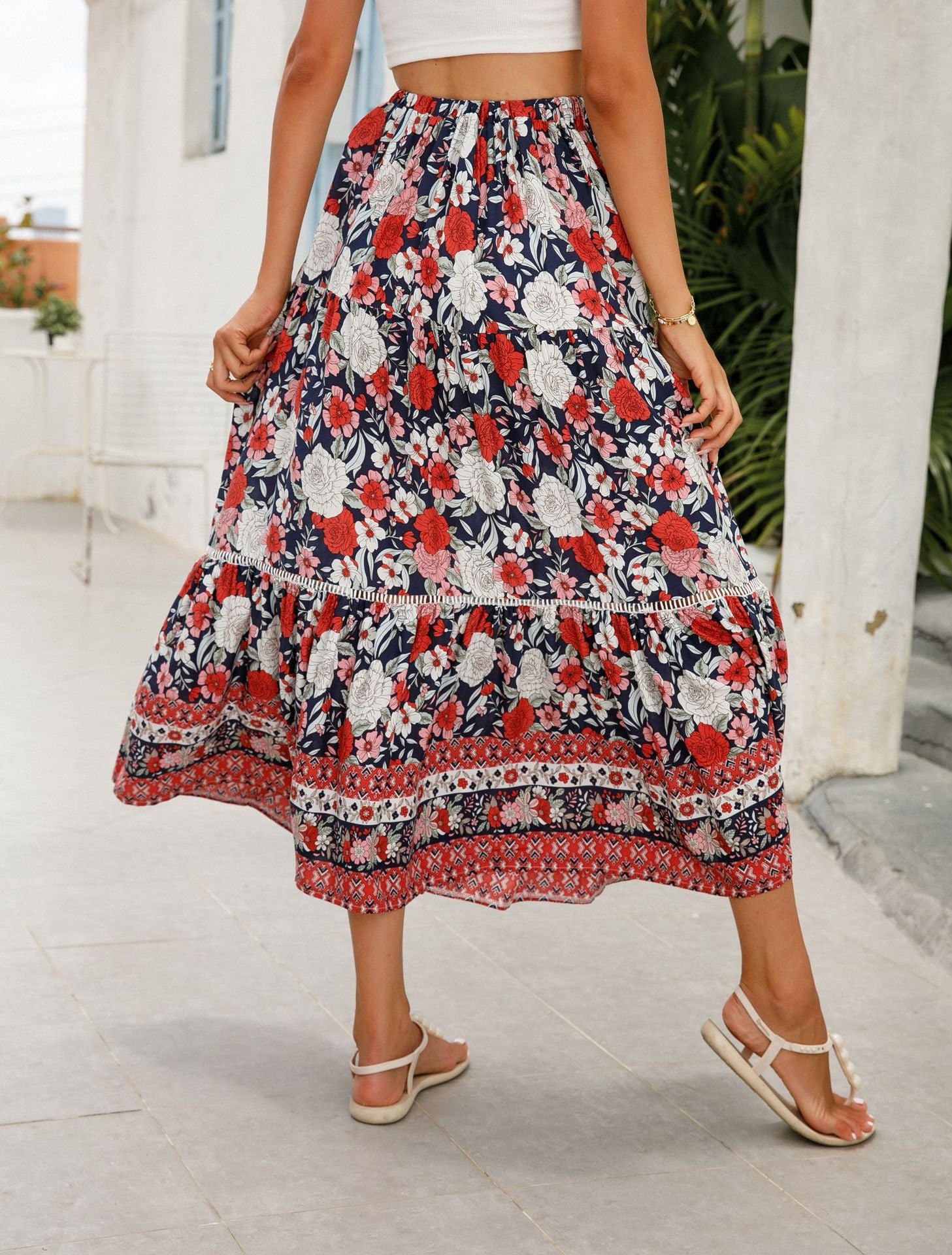 Lace Patchwork Rayon Bohemian Skirt in - by Malbusaat