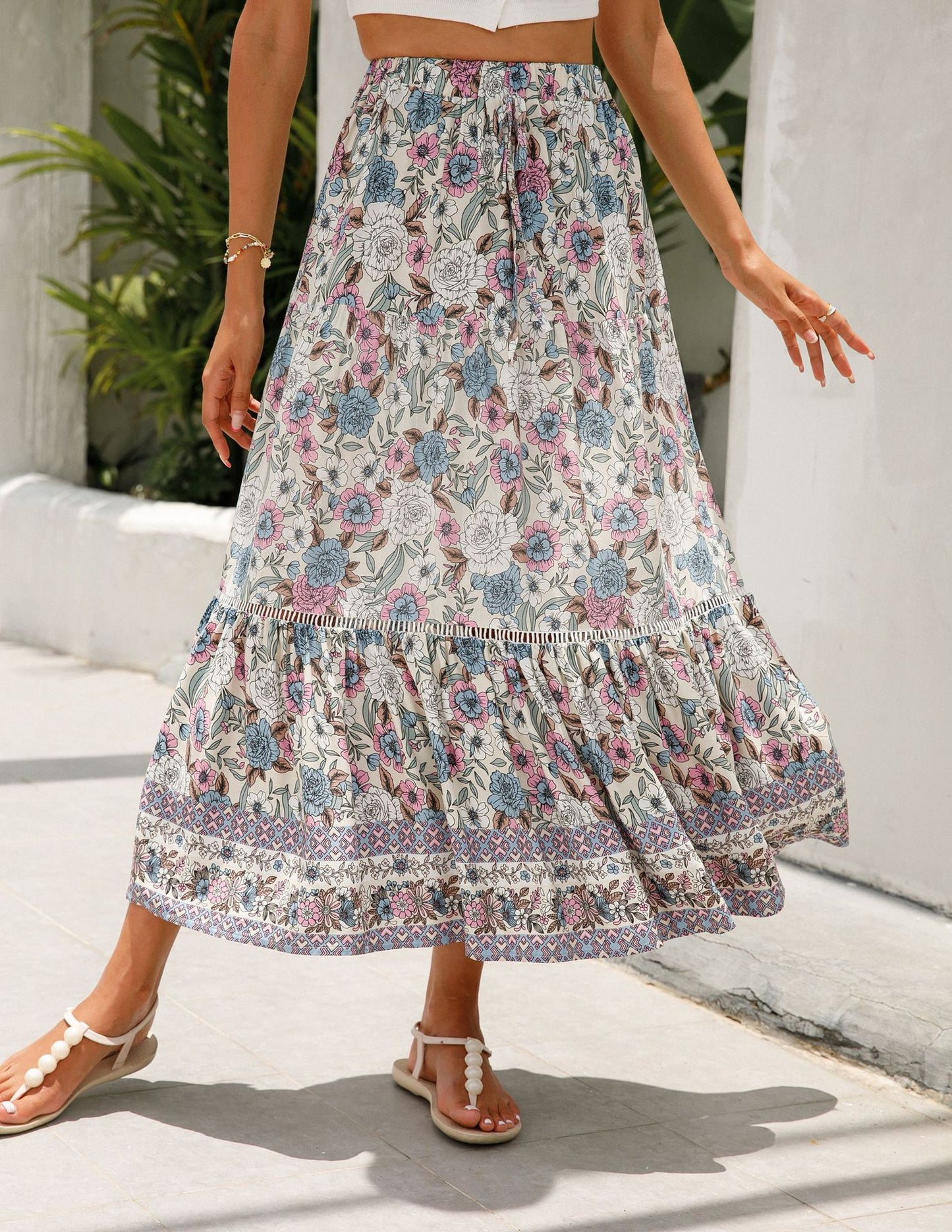 Lace Patchwork Rayon Bohemian Skirt in - by Malbusaat