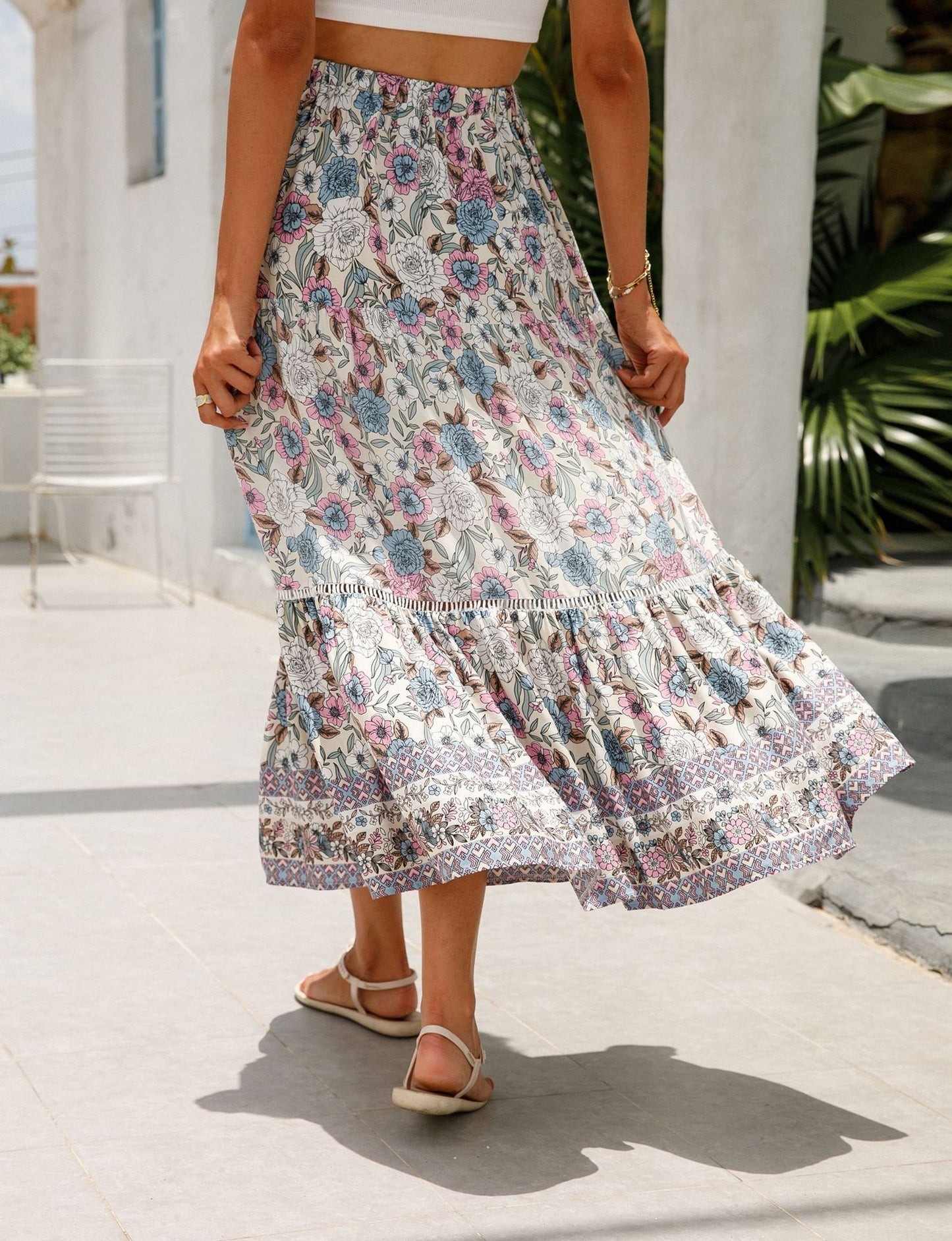 Lace Patchwork Rayon Bohemian Skirt in - by Malbusaat