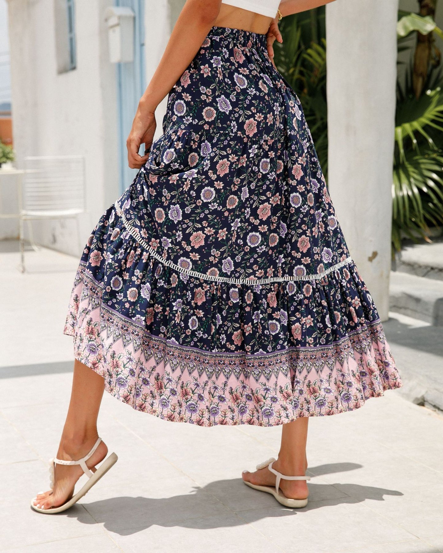 Lace Patchwork Rayon Bohemian Skirt in - by Malbusaat