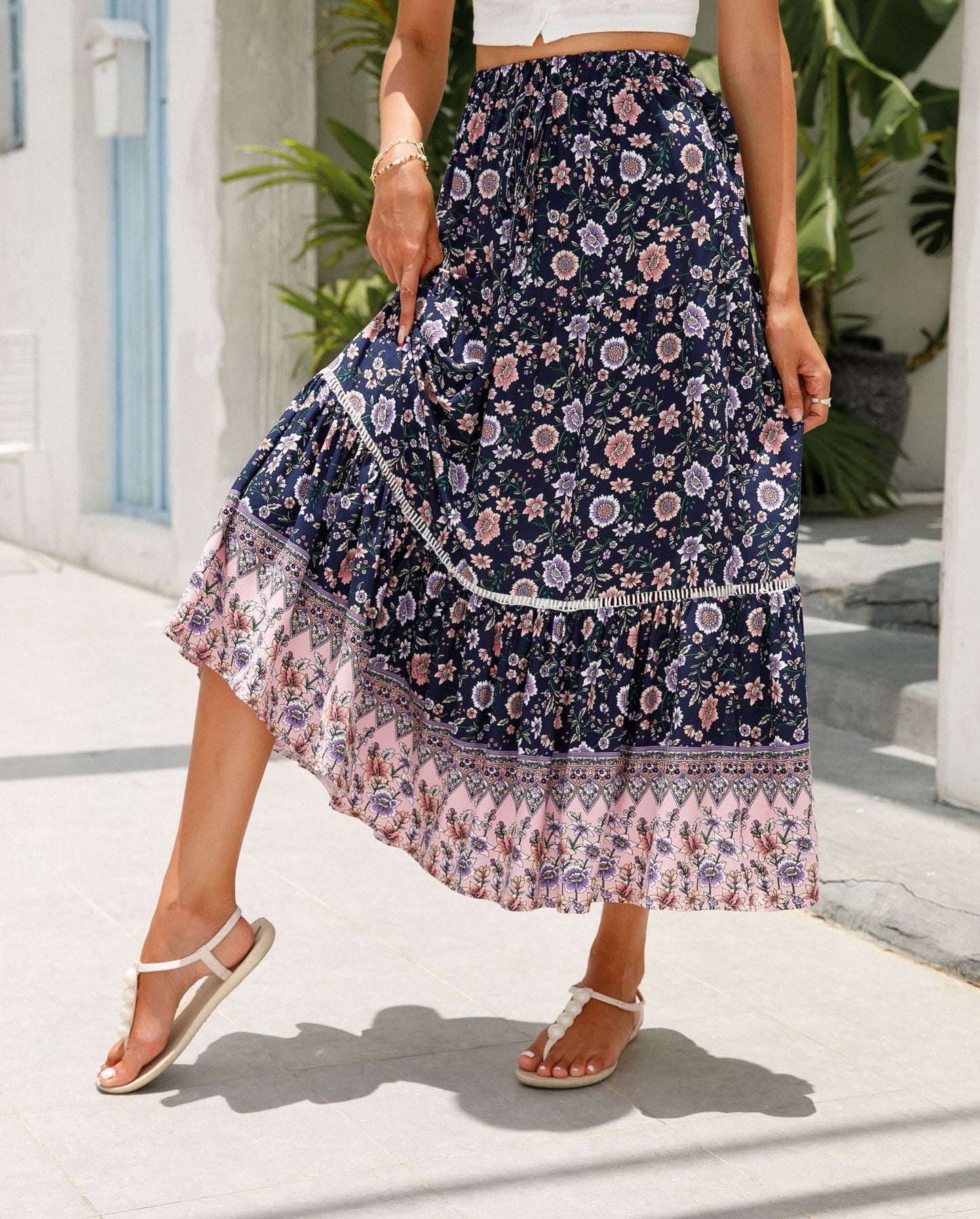 Lace Patchwork Rayon Bohemian Skirt in - by Malbusaat