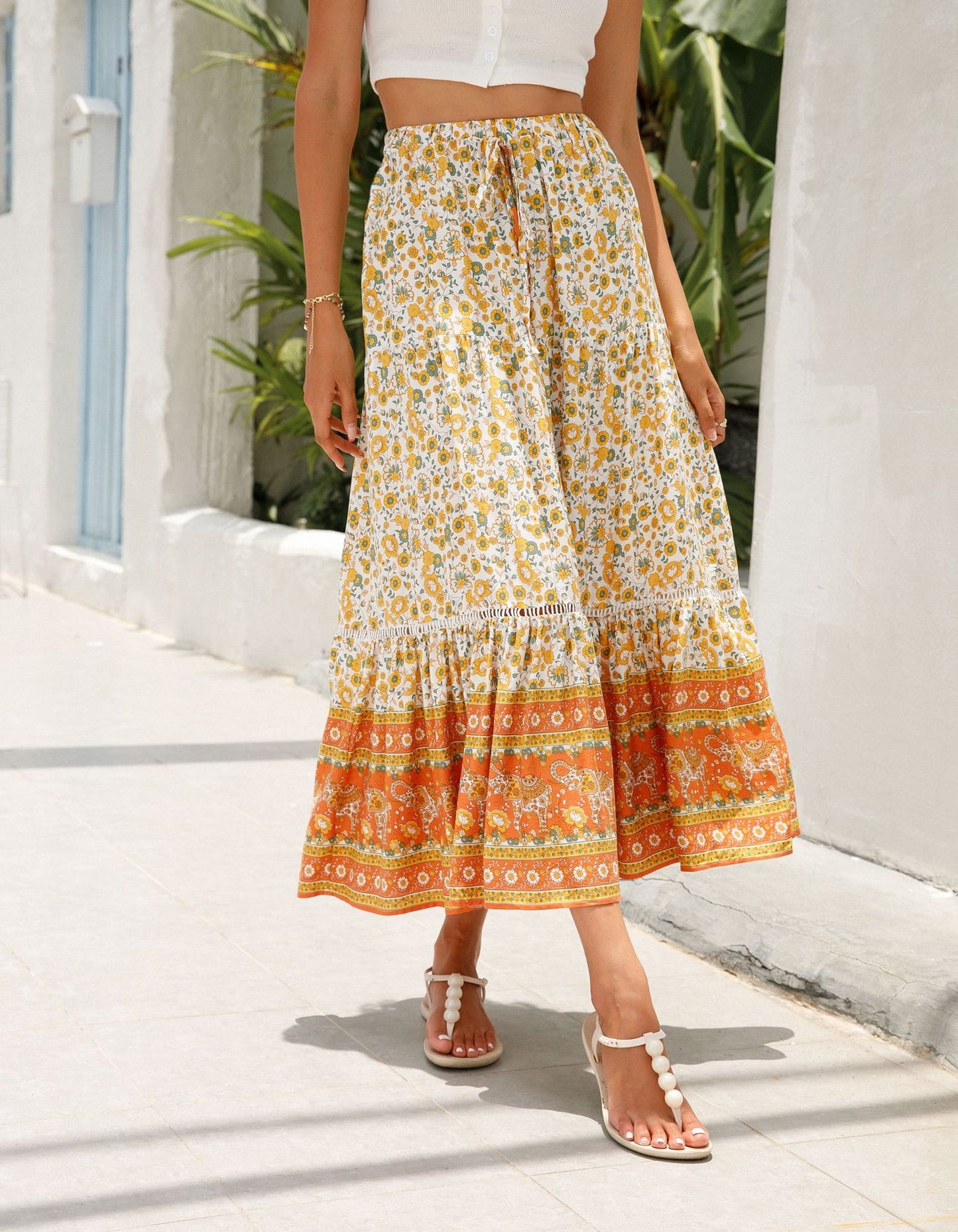 Lace Patchwork Rayon Bohemian Skirt in - by Malbusaat