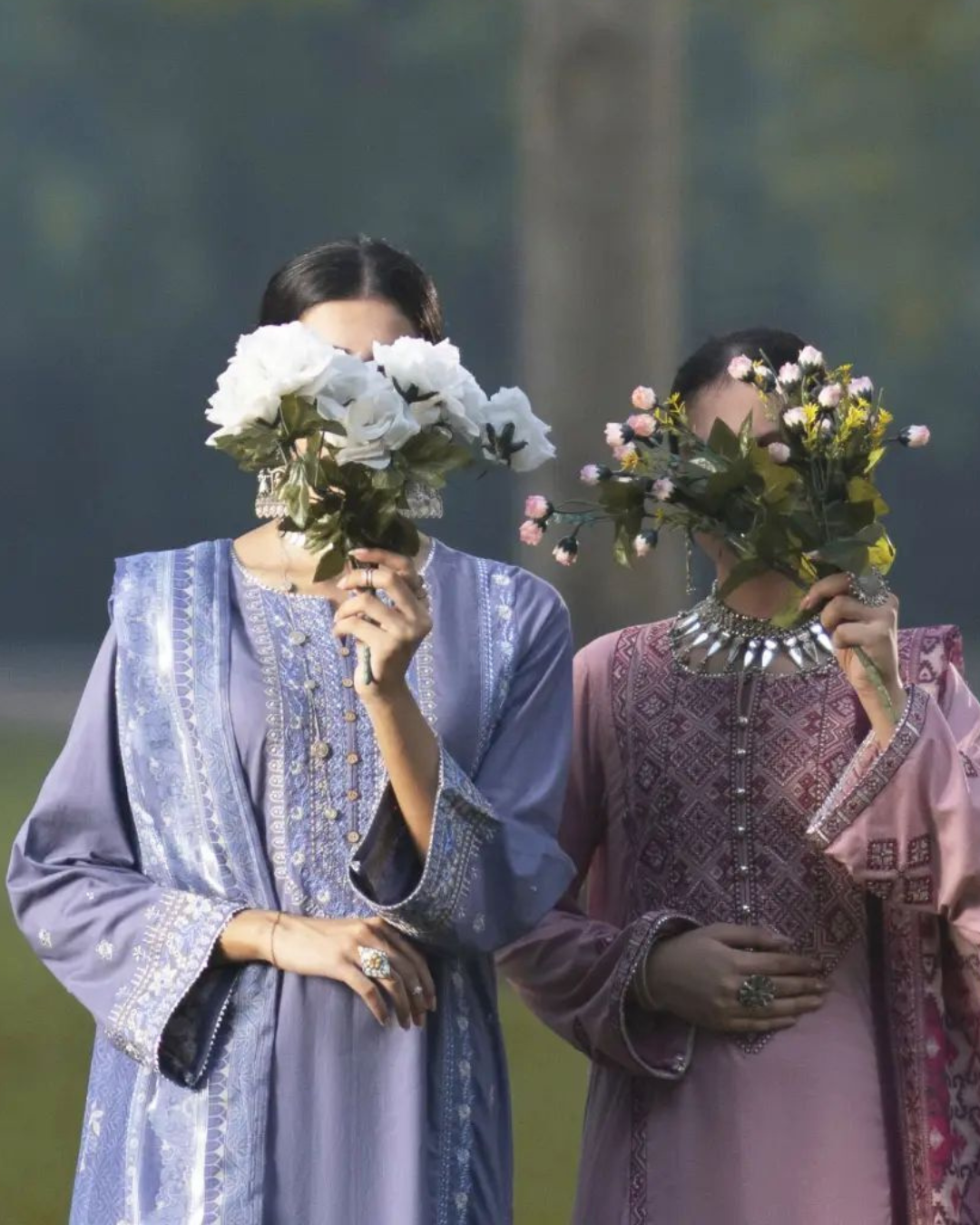 Lavender Linen 3-Piece Dress in - Pakistani Dresses by Malbusaat