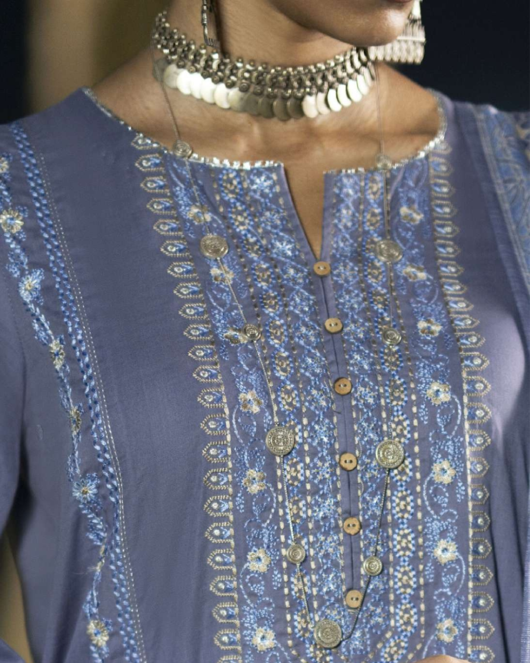 Lavender Linen 3-Piece Dress in - Pakistani Dresses by Malbusaat