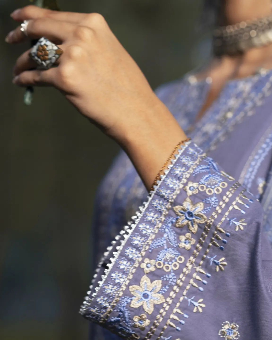 Lavender Linen 3-Piece Dress in - Pakistani Dresses by Malbusaat