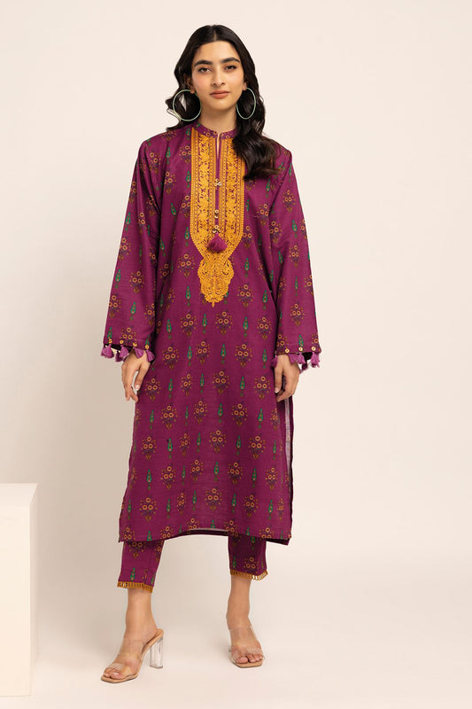 Light Khaddar Embroidered Unstitched Fabrics 2 Piece Top Bottoms in - by Malbusaat
