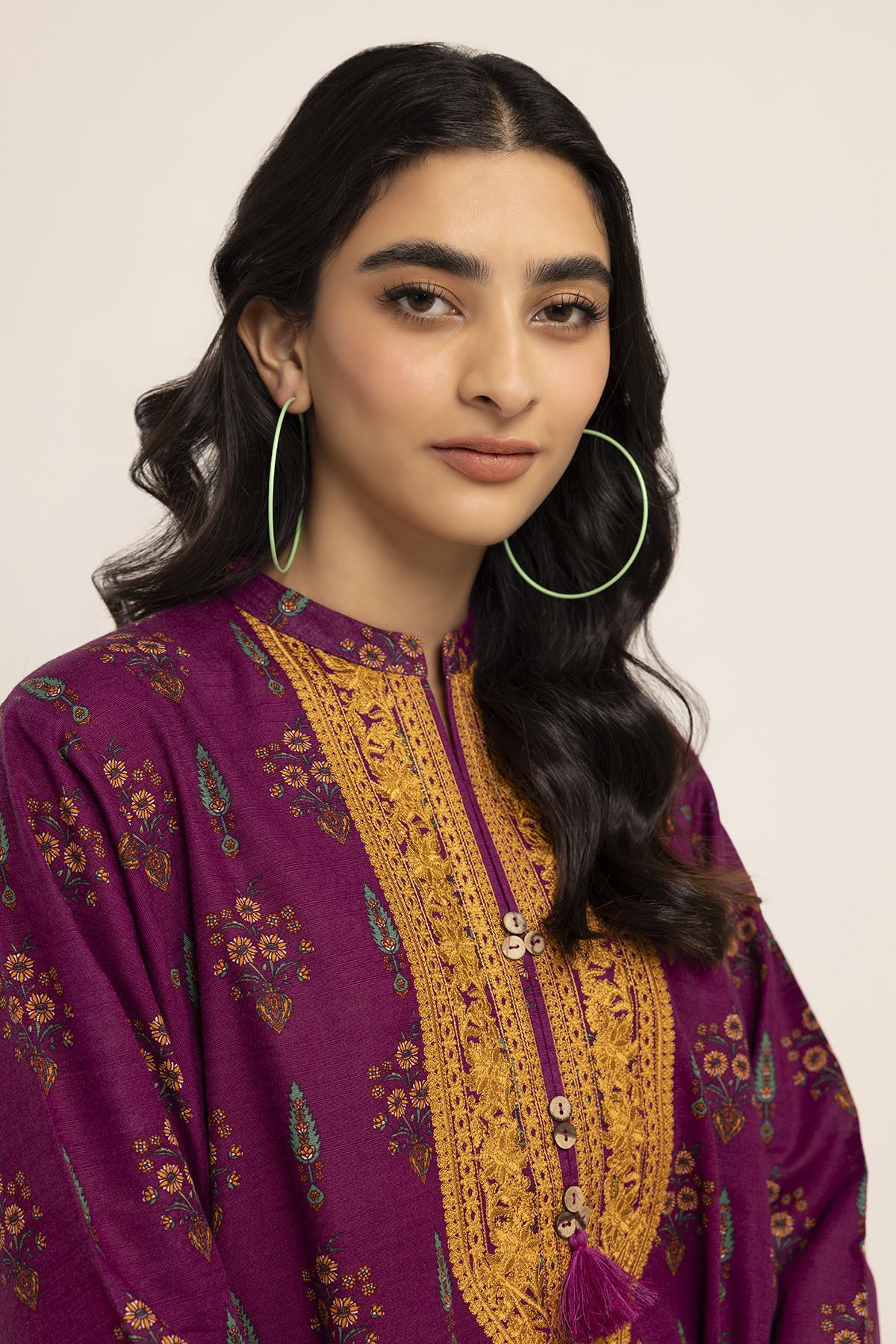 Light Khaddar Embroidered Unstitched Fabrics 2 Piece Top Bottoms in - by Malbusaat