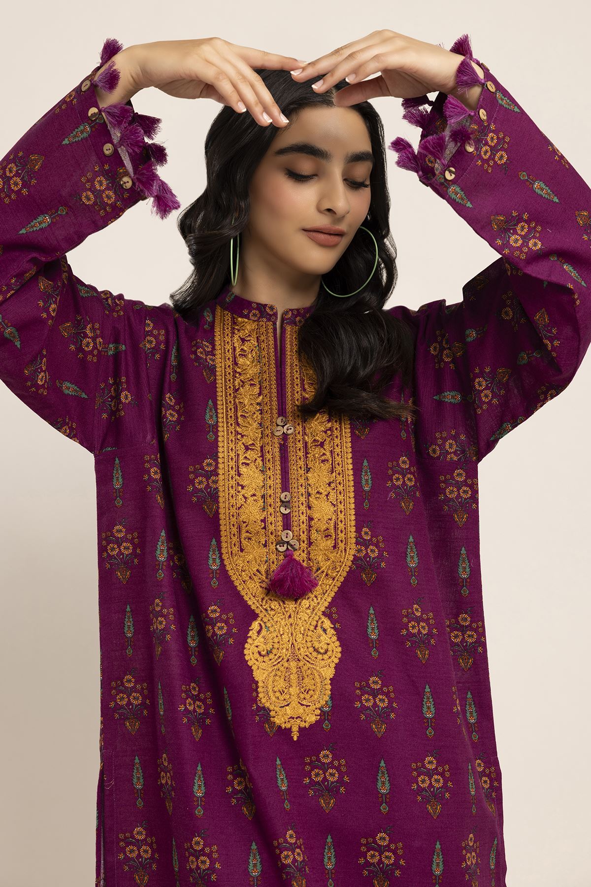 Light Khaddar Embroidered Unstitched Fabrics 2 Piece Top Bottoms in - by Malbusaat