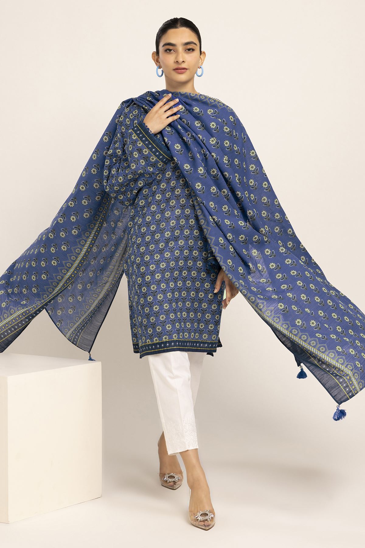 Light Khaddar Printed Unstitched Fabrics 2 Piece Top Dupatta in - by Malbusaat