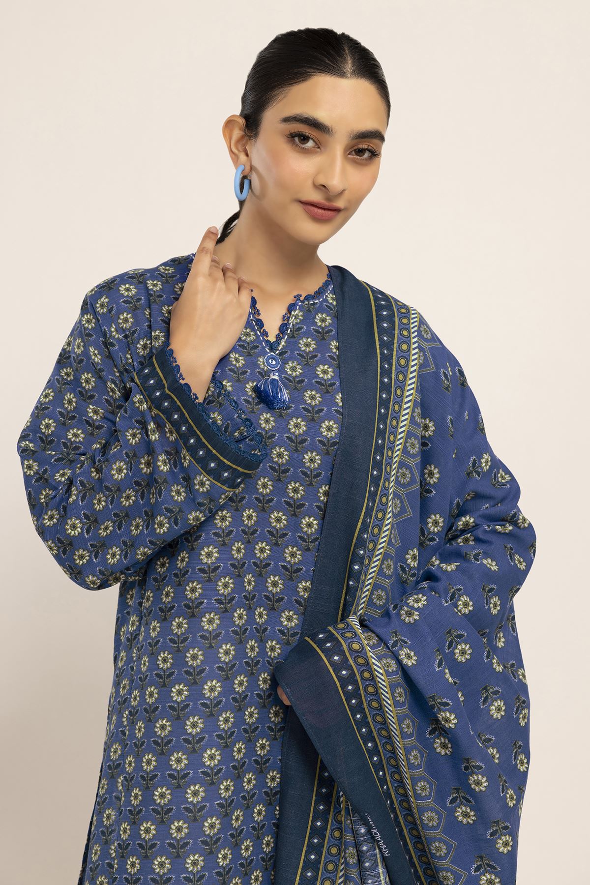 Light Khaddar Printed Unstitched Fabrics 2 Piece Top Dupatta in - by Malbusaat
