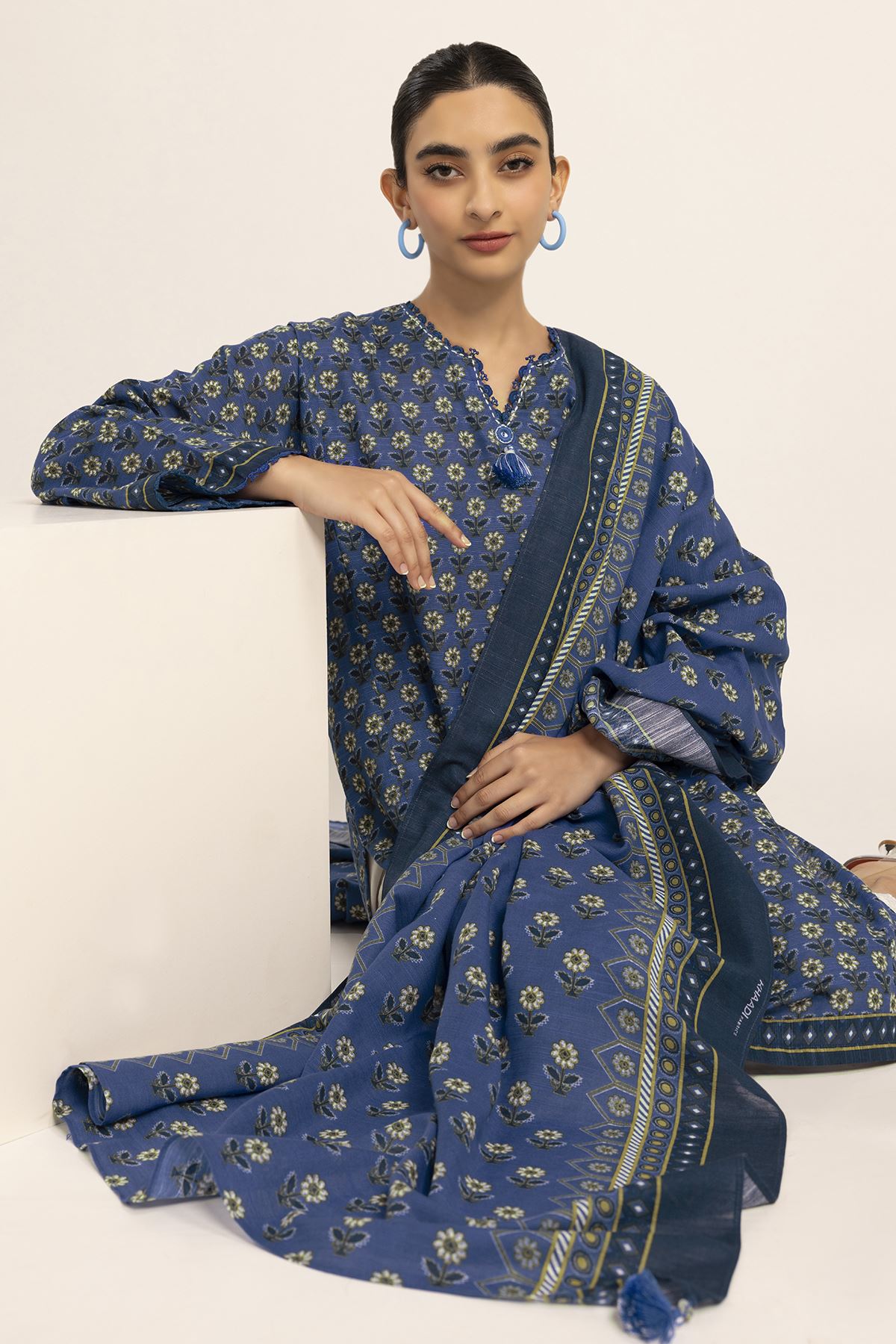 Light Khaddar Printed Unstitched Fabrics 2 Piece Top Dupatta in - by Malbusaat