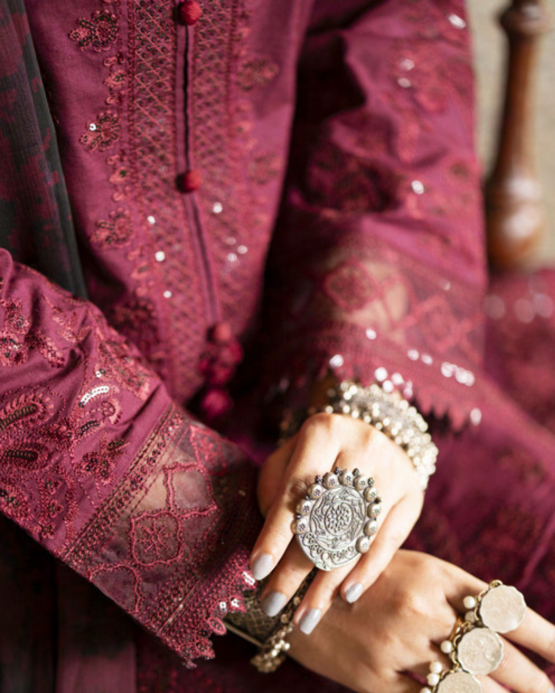 Maroon Cotton Suit Set in - Pakistani Dresses by Malbusaat