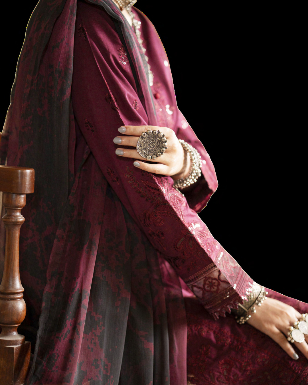 Maroon Cotton Suit Set in - Pakistani Dresses by Malbusaat