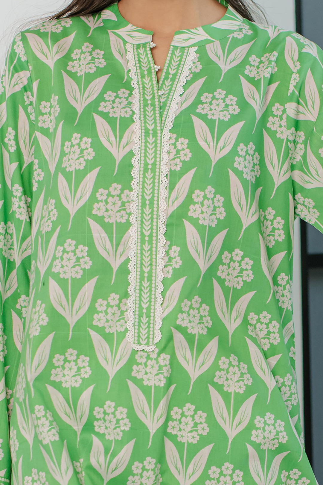 Mint Green Floral Kurta in - Pakistani Dresses by Malbusaat