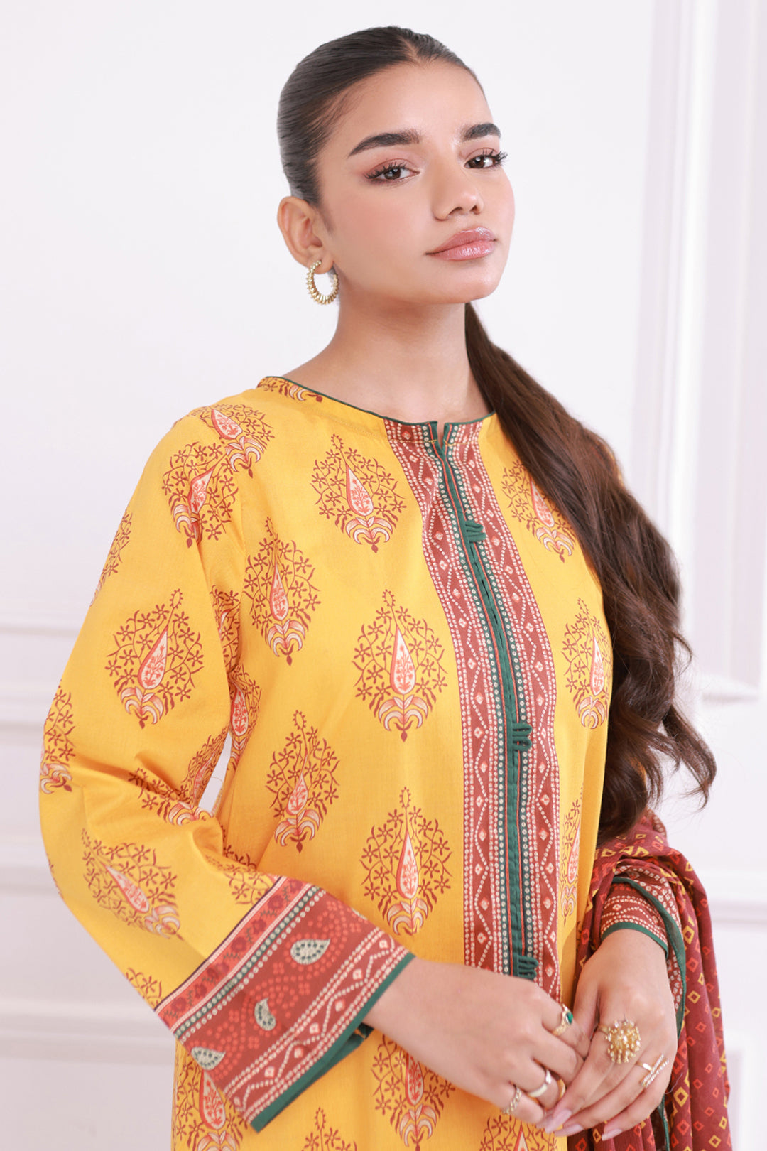 Mustard Yellow Printed Kurta in - Pakistani Dresses by Malbusaat