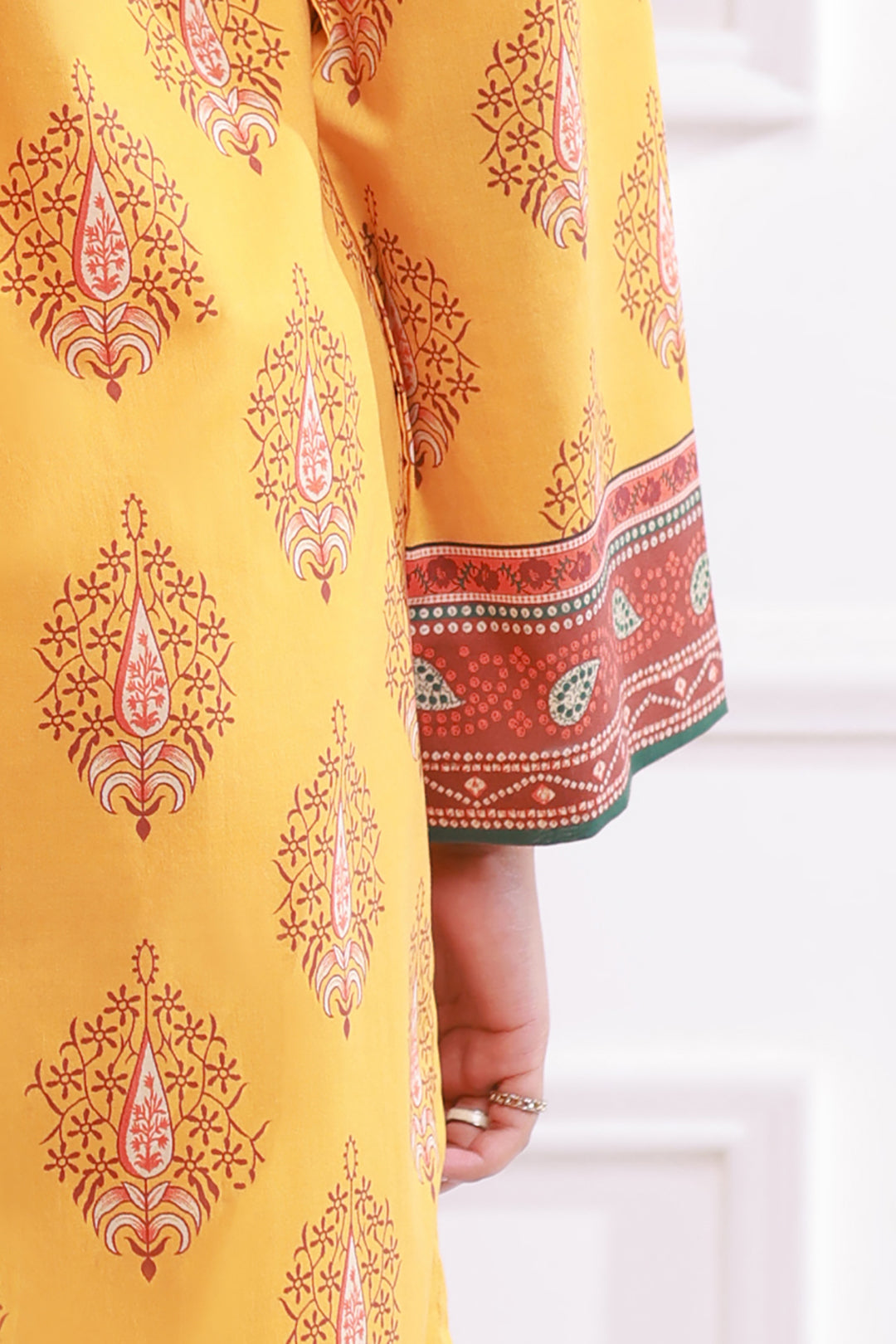 Mustard Yellow Printed Kurta in - Pakistani Dresses by Malbusaat