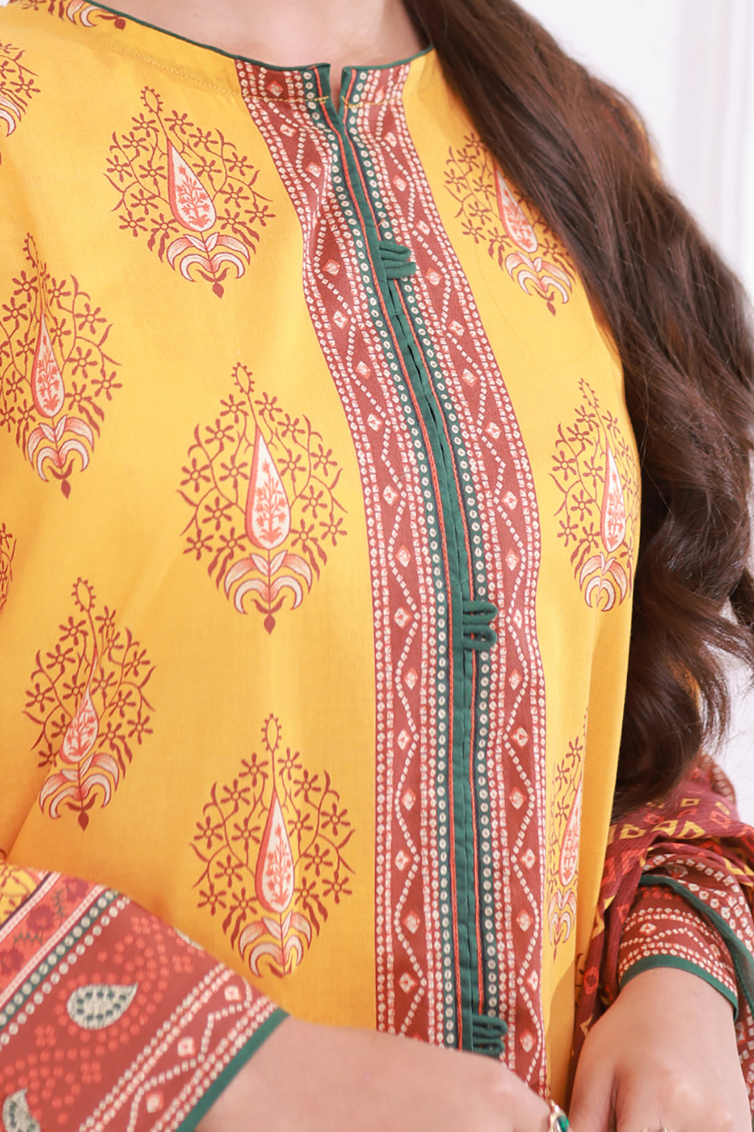 Mustard Yellow Printed Kurta in - Pakistani Dresses by Malbusaat