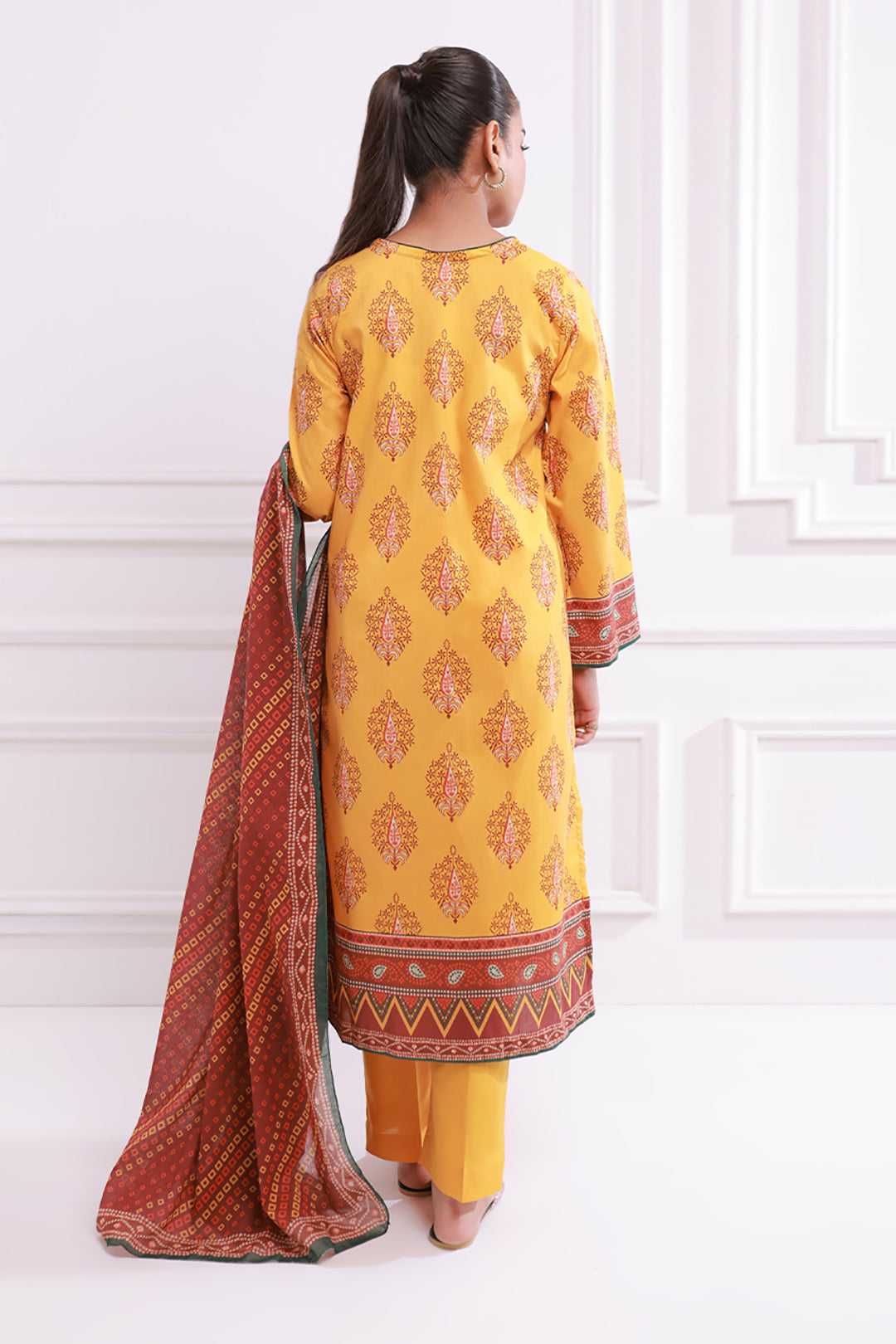 Mustard Yellow Printed Kurta in - Pakistani Dresses by Malbusaat