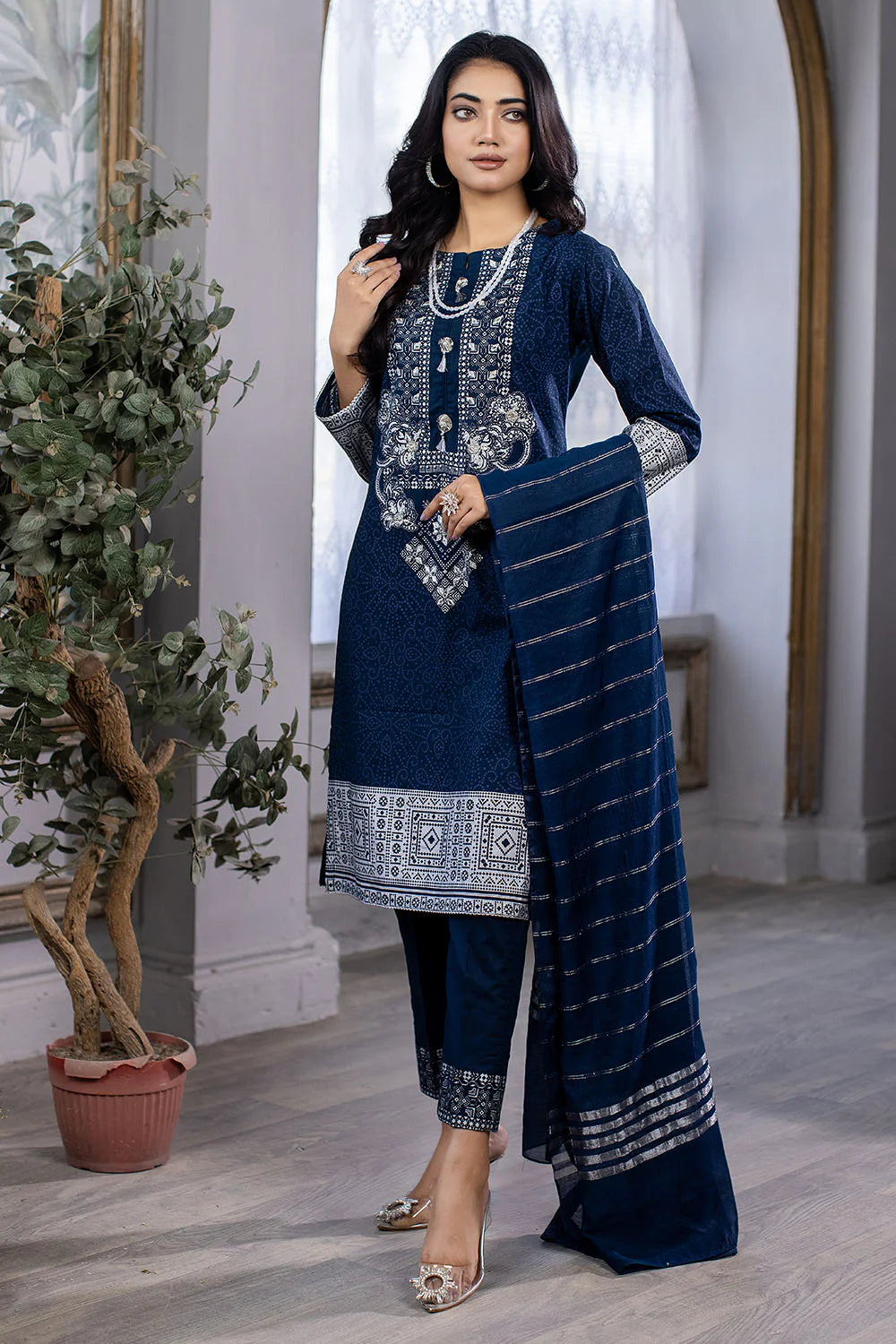 Navy Embroidery Cotton Lawn Suit in - Pakistani Dress by Malbusaat