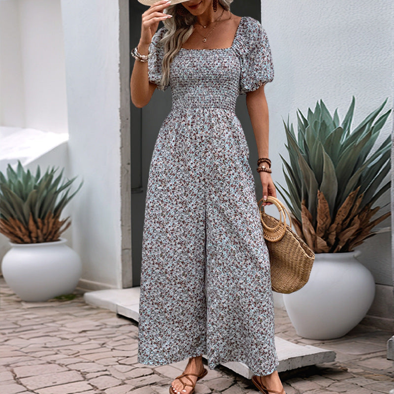 Slim Fit Printed Square Neck Jumpsuit in - by Malbusaat