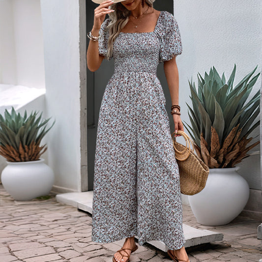 Slim Fit Printed Square Neck Jumpsuit in - by Malbusaat