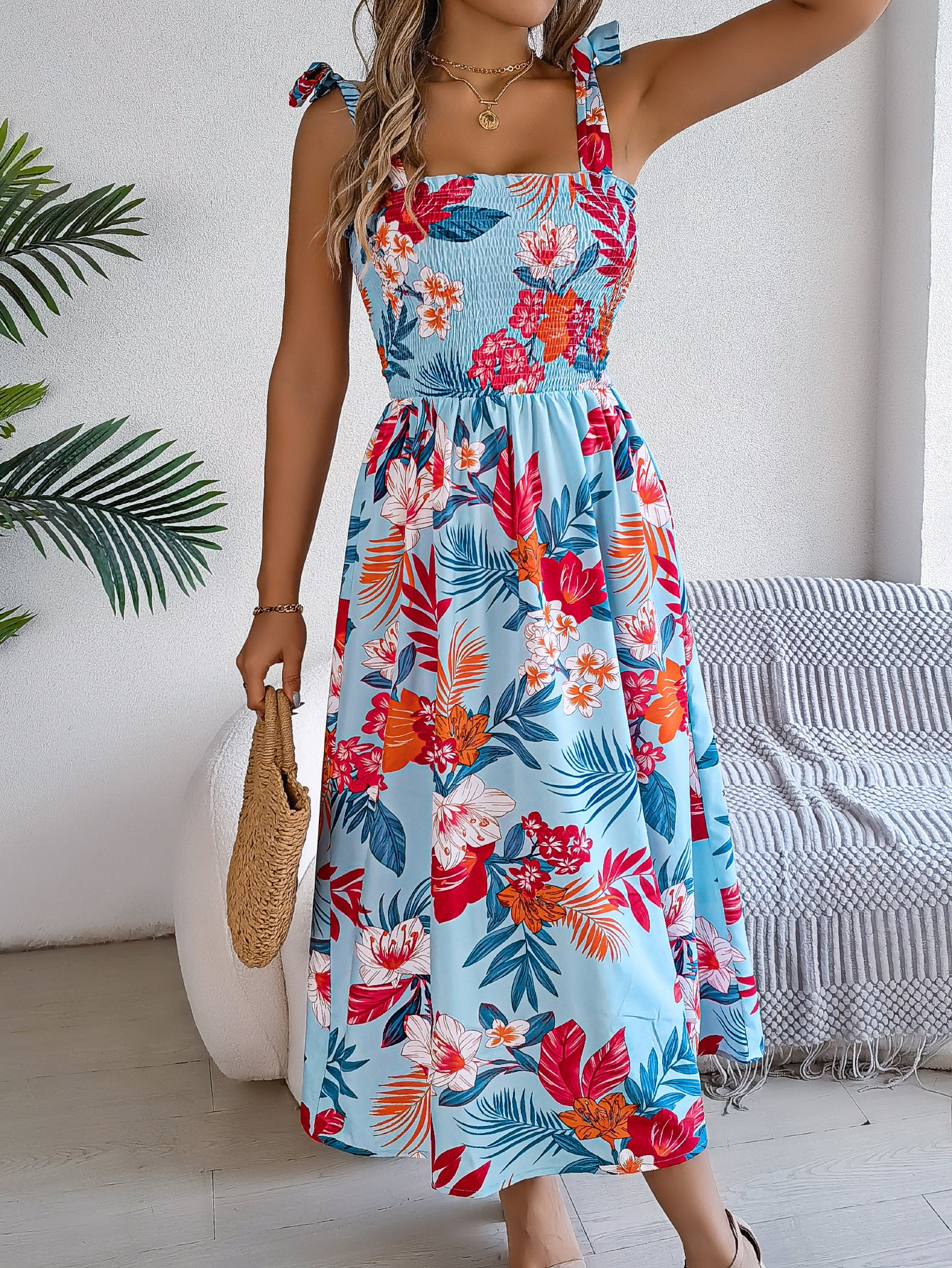 Boho Floral Maxi Dress in Blue - by Malbusaat