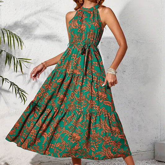 Ethnic Print Halter Sleeveless Maxi in - by Malbusaat