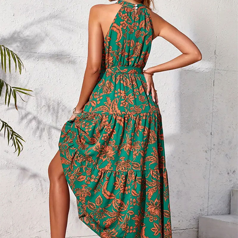 Ethnic Print Halter Sleeveless Maxi in - by Malbusaat