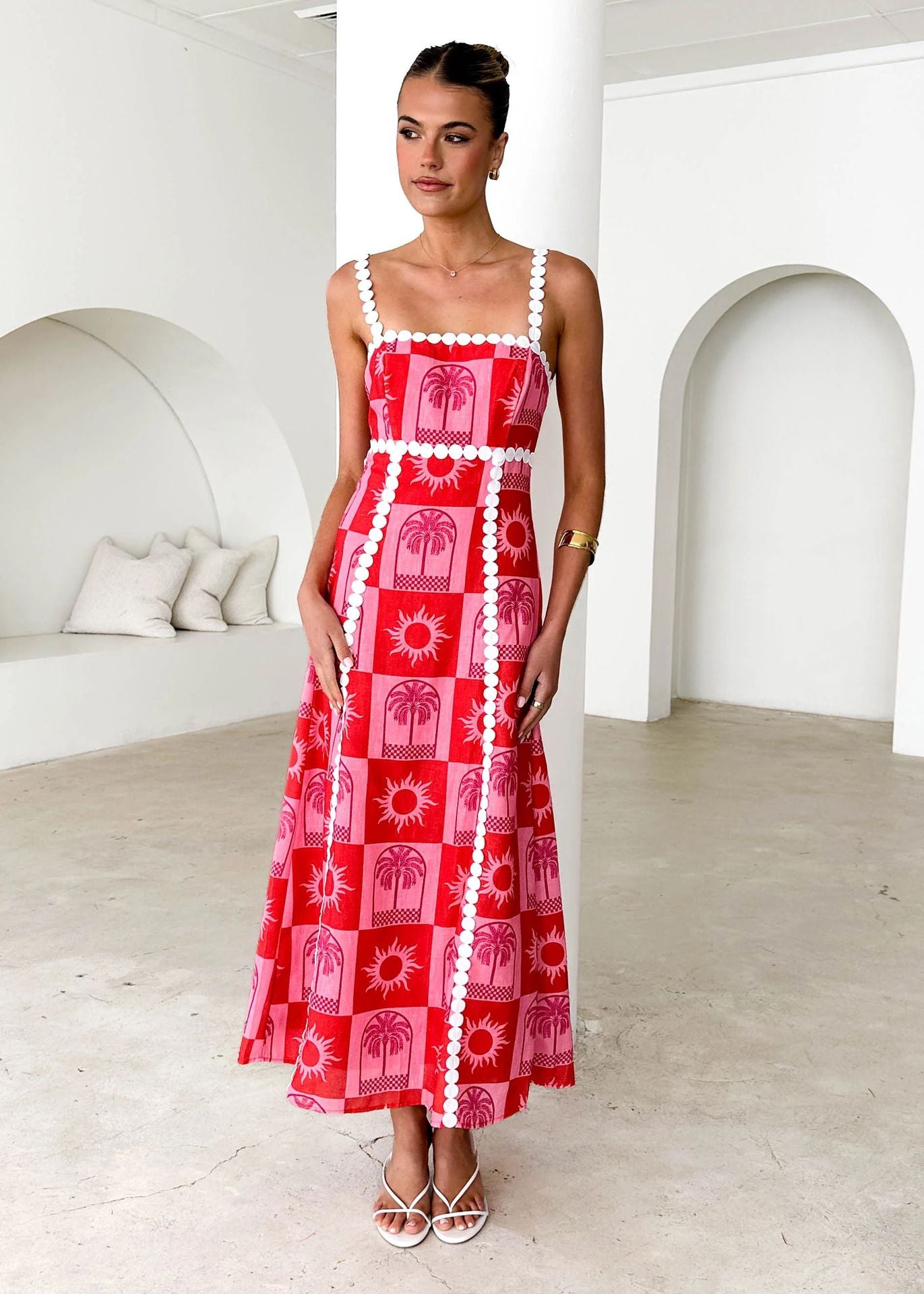 Elegant Lace Printed Spaghetti Strap Maxi in - by Malbusaat